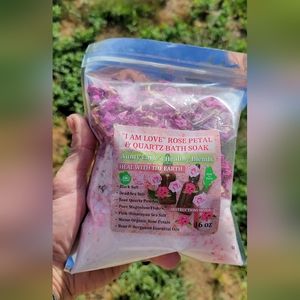 I Am Love Rose🌹 Petal & Rose Quartz Bath Bomb Cleansing Salts 1Lb +FREE Pendant